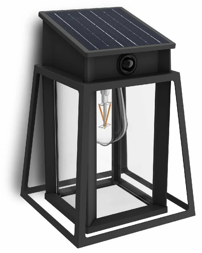 Solárne LED svietidlo Philips Lysin UltraEfficientso senzorom čierne, 3,2 W, 500 lm, 2700 K