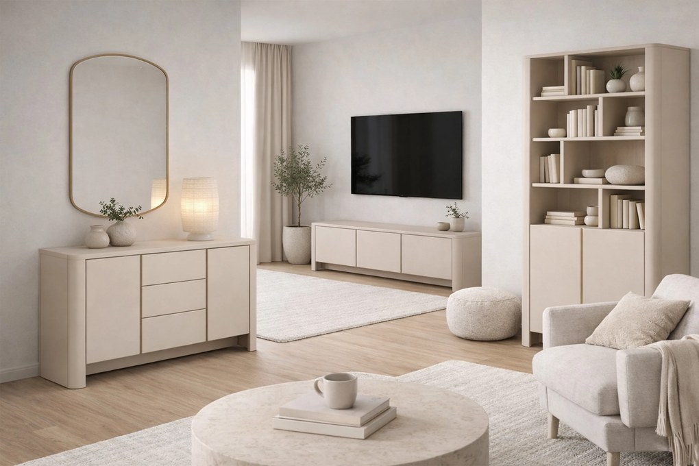 Komoda Sorrenti 168 cm - kašmírová / zlatá