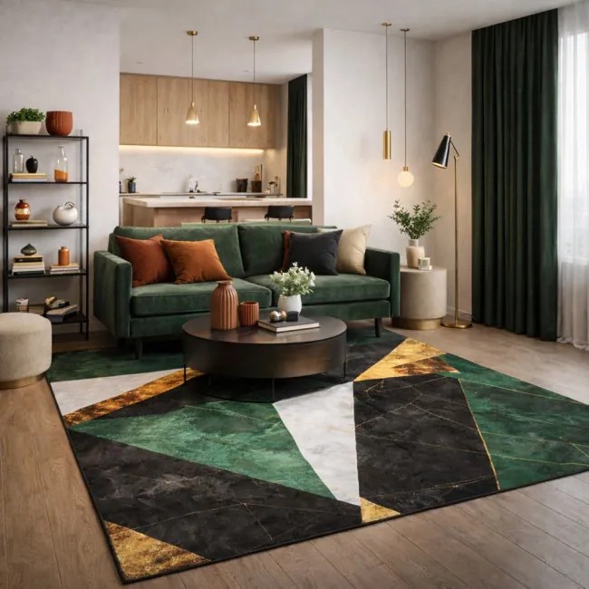 Protišmykový koberec NOVO mramor / zelený