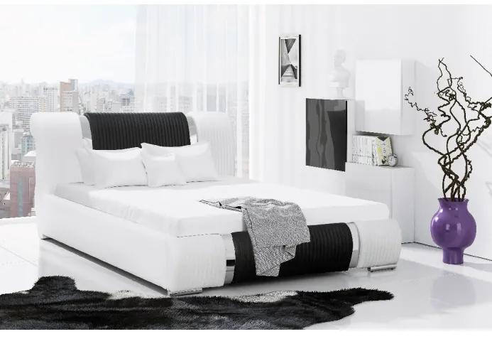 Luxusná posteľ Valentina s vysokým čelom a úložným priestorom biela eko koža 160 x 200