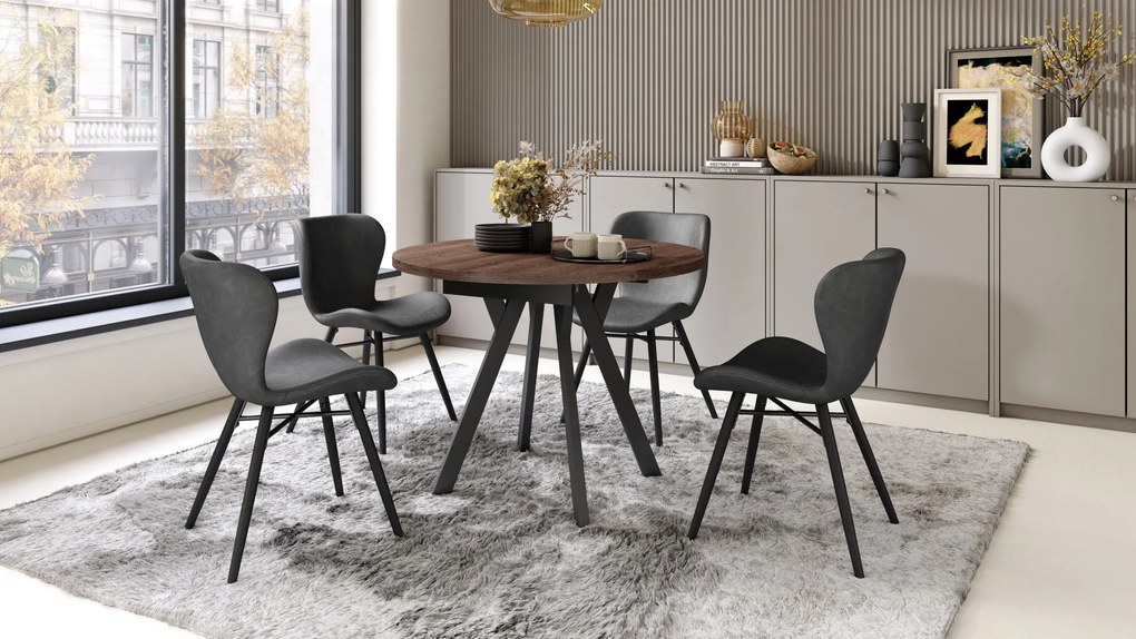 ALMO Dub hnedý/čierne nohy - OKRÚHLY LOFTOVÝ/INDUSTRIÁLNY ROZKLADACÍ STÔL DO OBÝVAČKY/JEDÁLNE