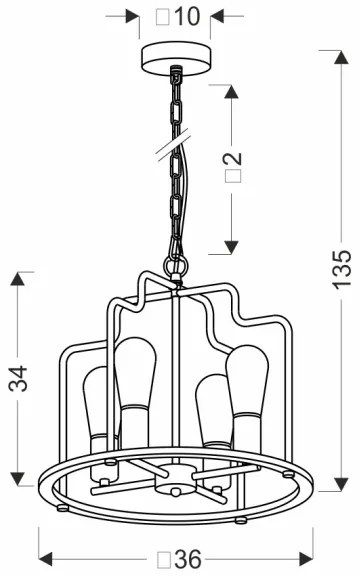 Luster na reťazi DATUS 4xE27/40W/230V čierna/hnedá