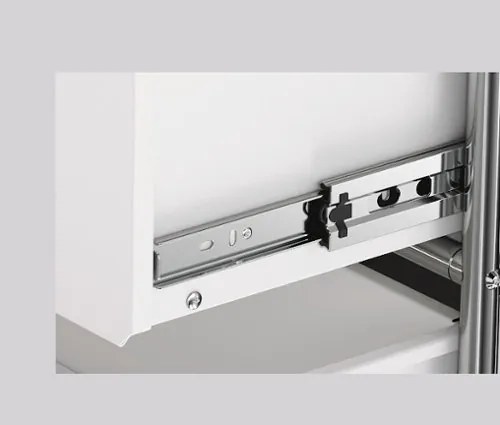 Kovová odkladacia skrinka "CN3" s výklopnými priečinkami, zásuvkami a otvorenými priehradkami, biela