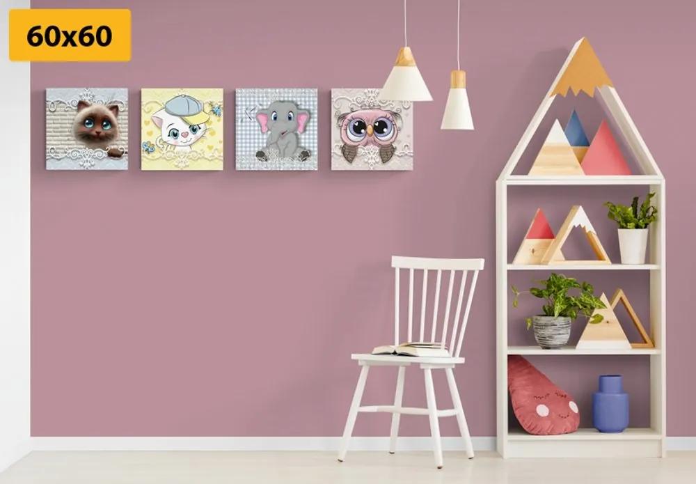 Set obrazov zvieratká v detskom prevedení - 4x 60x60