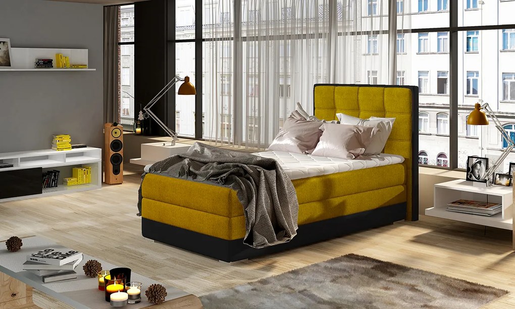 Čalúnená jednolôžková posteľ Alessandra 90 L - žltá / čierna