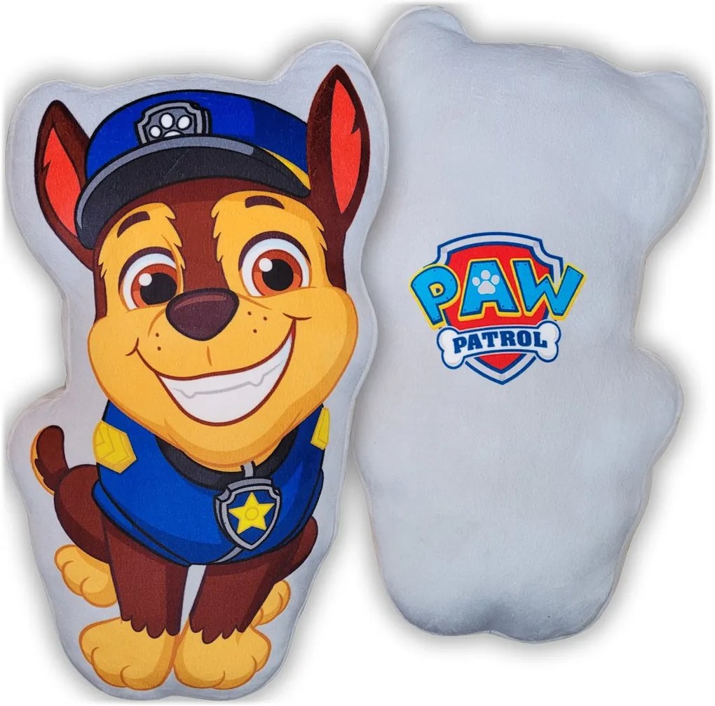 Tvarovaný 3D vankúšik Tlapková patrola - Paw Patrol - motív policajt Chase - 38 x 24 cm