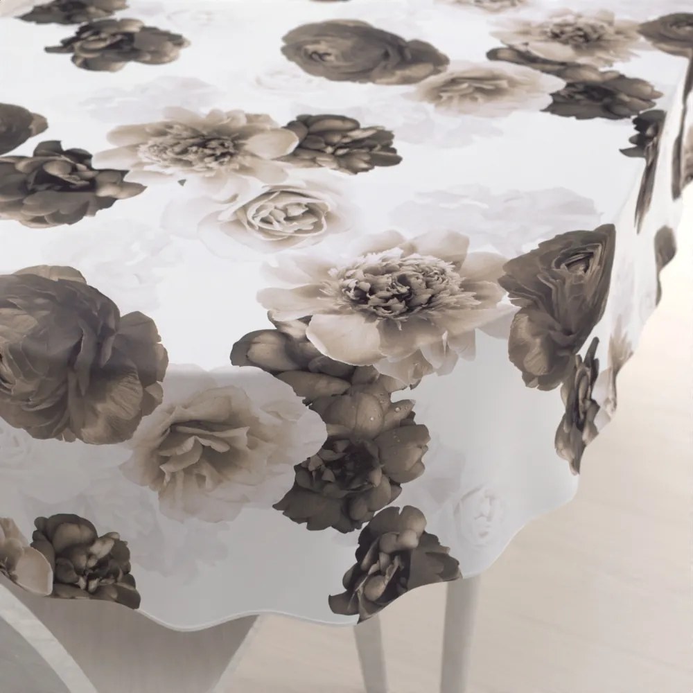 Biante Dekoračný oválny obrus PM-016 Veľké hnedé kvety 140x220 cm