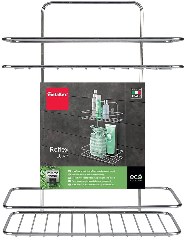 Závesná oceľová kúpeľňová polička bez vŕtania v lesklo striebornej farbe Luxy – Metaltex