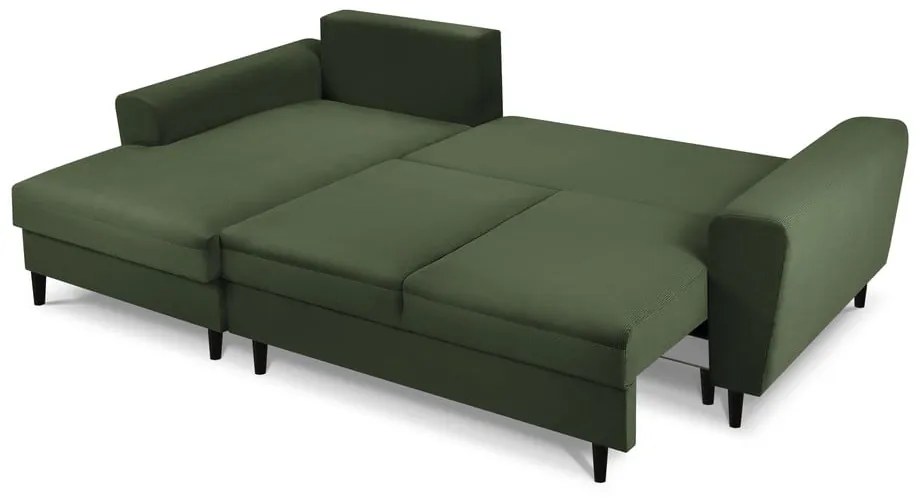 Zelená menčestrová rozkladacia rohová pohovka Micadoni Home Moghan, ľavý roh