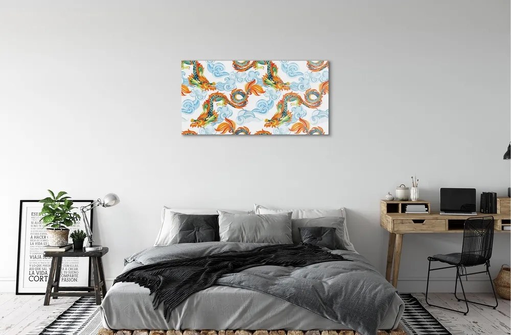 Sklenený obraz Japonské farebné drakmi 100x50 cm