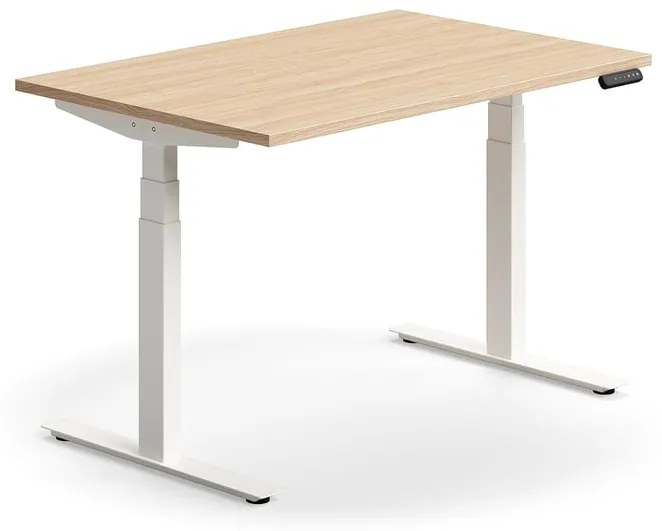 Výškovo nastaviteľný stôl QBUS, rovný, 1200x800 mm, biely rám, dub