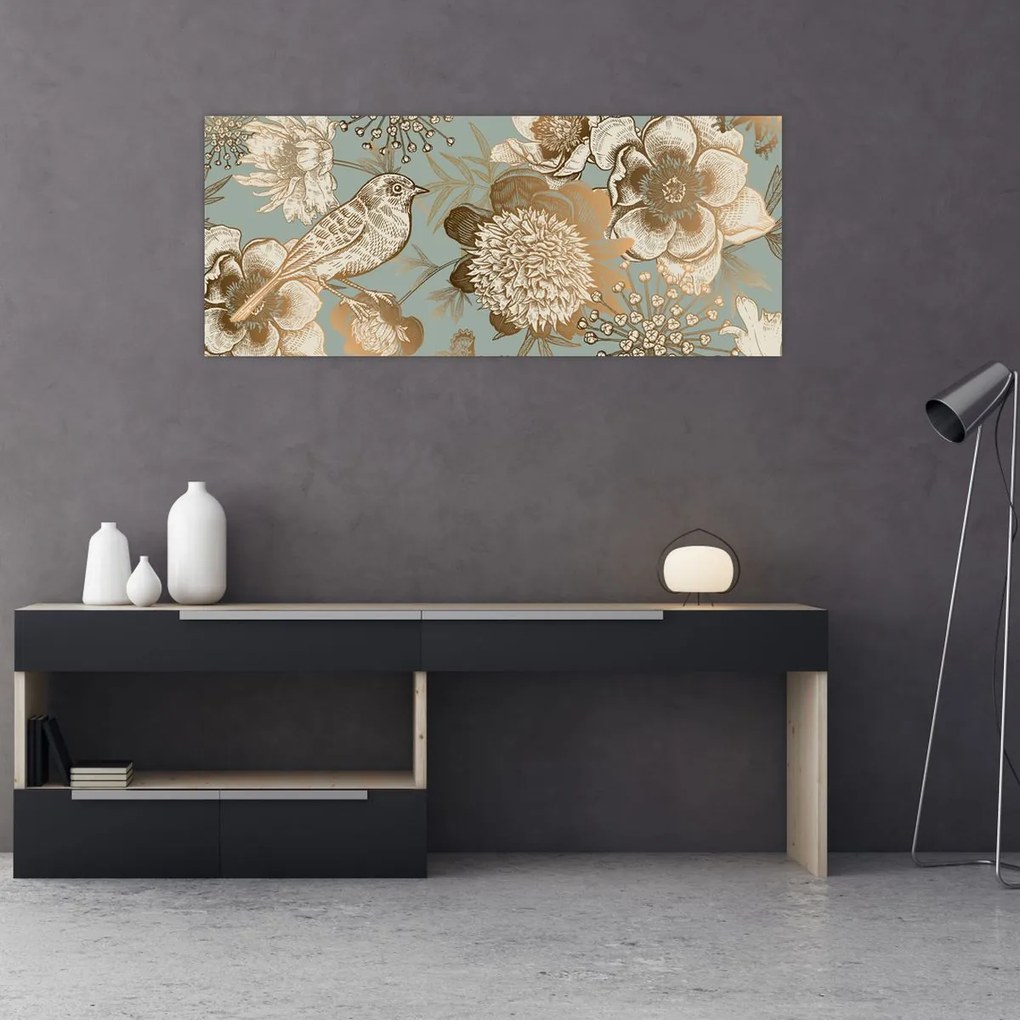 Obraz - Záhrada s vtáčikom (120x50 cm)
