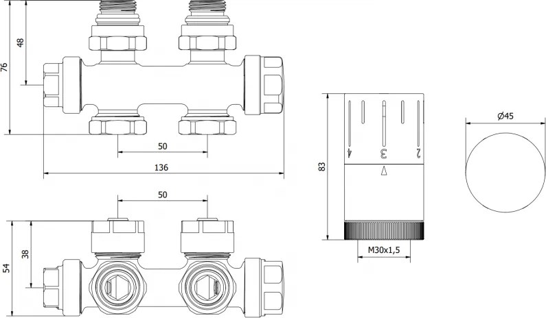 Mexen duplex G05, uhlová/priama termostatická súprava s pripojením DN50, zlatá lesklá, W908-958-50