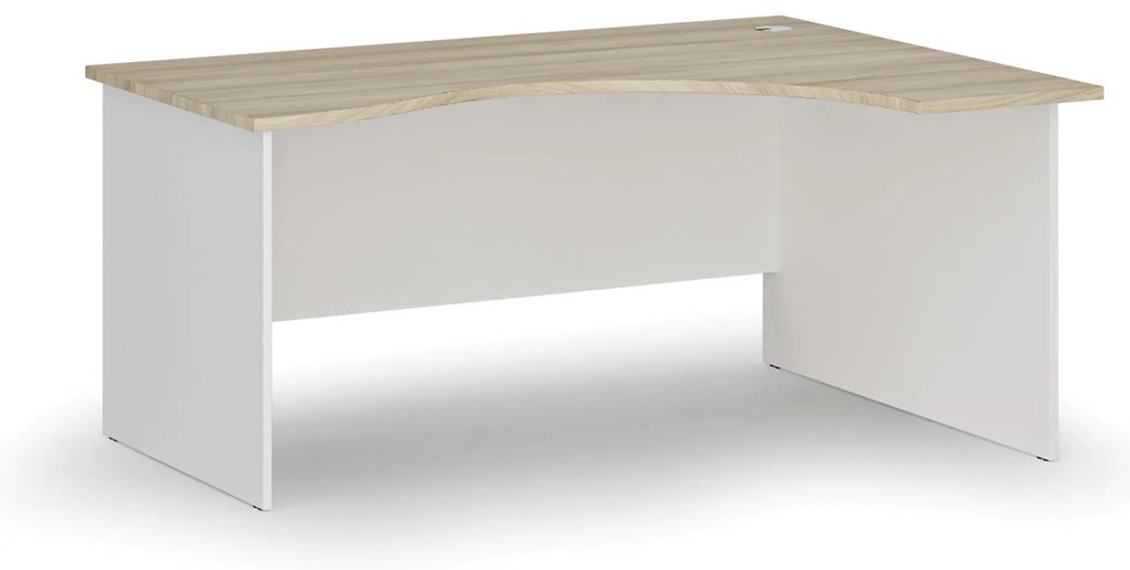 Ergonomický kancelársky písací stôl PRIMO WHITE, 160x120 cm, pravý, biela/dub prírodný