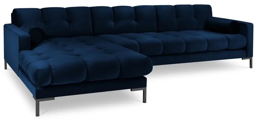 Tmavomodrá zamatová rohová pohovka Cosmopolitan Design Bali, ľavý roh