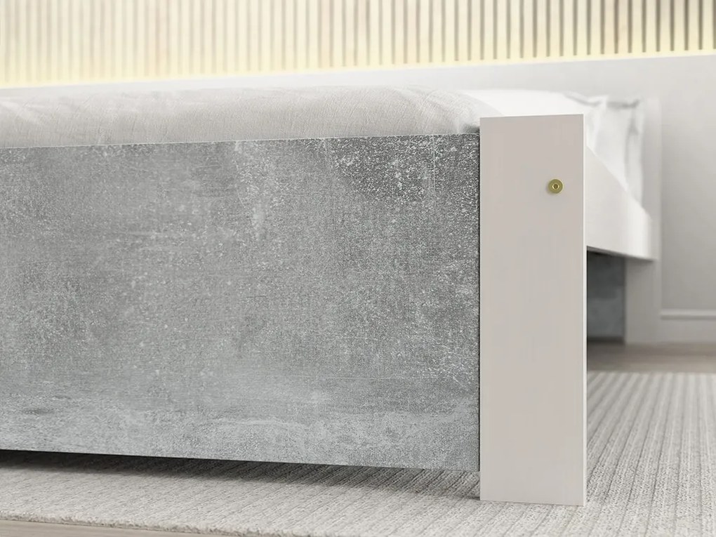 Posteľ IKAROS 90 x 200 cm, betón/biela Rošt: Bez roštu, Matrac: Matrac SOMMERA 18 cm