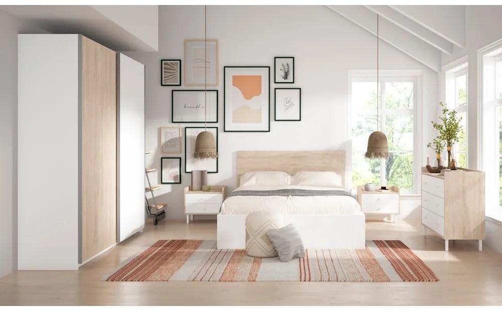 Biela/prírodná dvojlôžková posteľ v dekore duba s úložným priestorom 140x190 cm Sahara - Marckeric