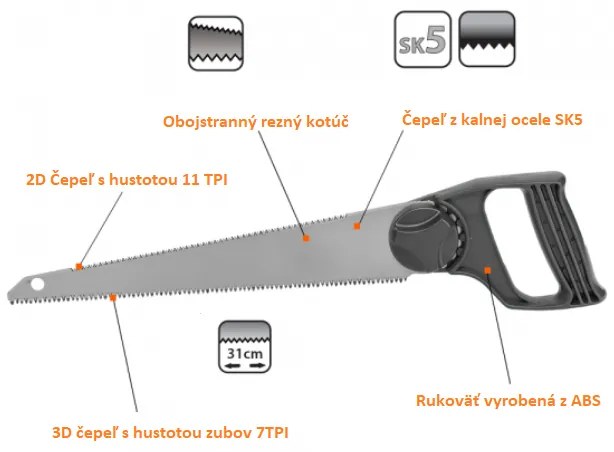 WELLHOX Obojstranná píla s 31 cm čepeľou