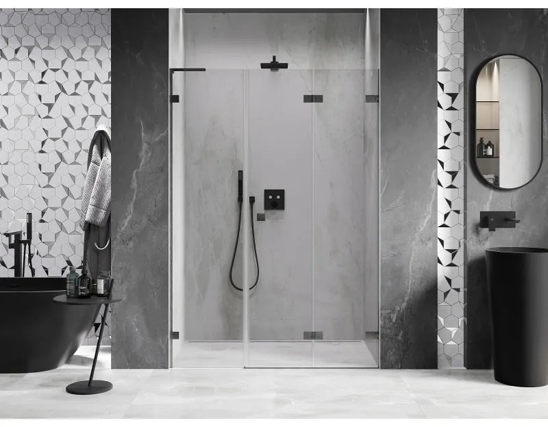 Mexen Lunar-F, L pravé sklápacie sprchové dvere 135 cm, 8mm číre sklo, brúsený grafit profil, 836SL-135-050-66-00-P