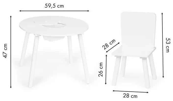 Biely detský stolík so stoličkami a úložným priestorom