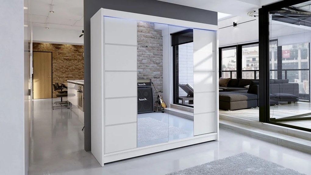 Posuvná skriňa Bar V, Farby: biela, Osvetlenie: osvetlenie LED RGB - farebné