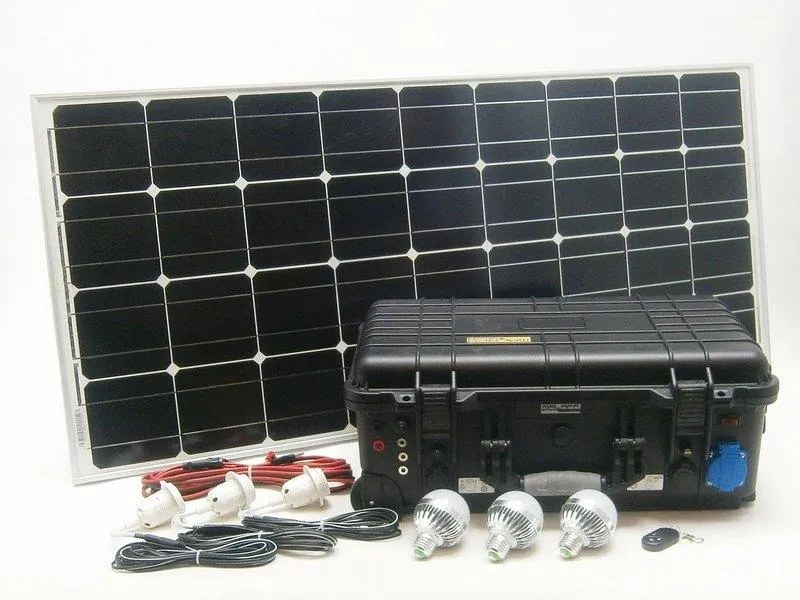 SOLAR Solárny monokryštalický systém SO208 100W 230V,12V s USB výstupom a LED osvetlením