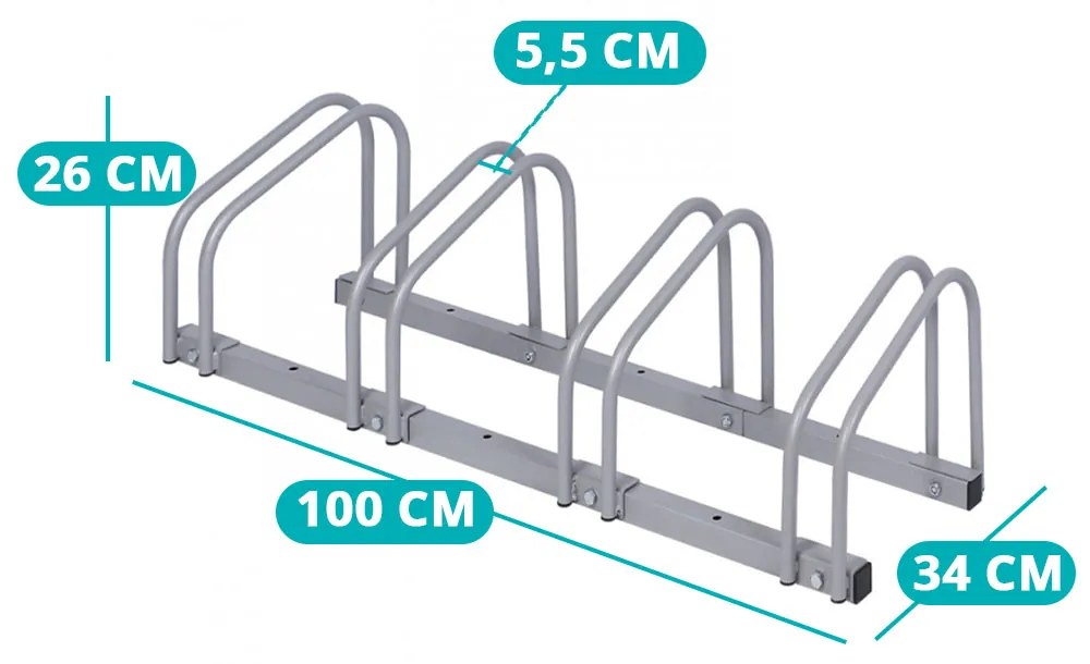 Vonkajší stojan na 4 bicykle, strieborný