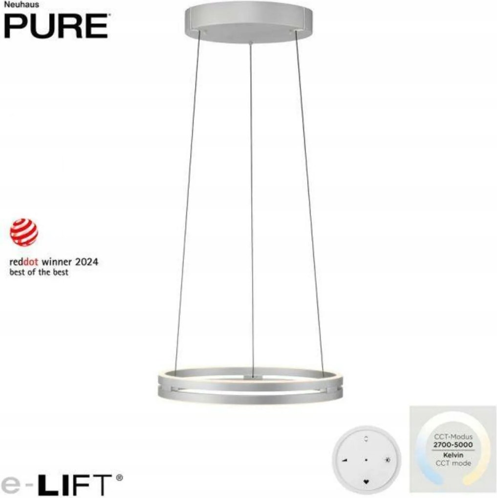 Paul Neuhaus Pure E-Loop Led závesné svietidlo 2700-5000K e-LIFT hliník