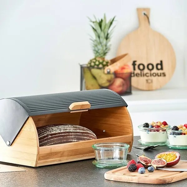 Zeller Present Chlebník veľký, bambusový s odklápacím vekom - čierny kov