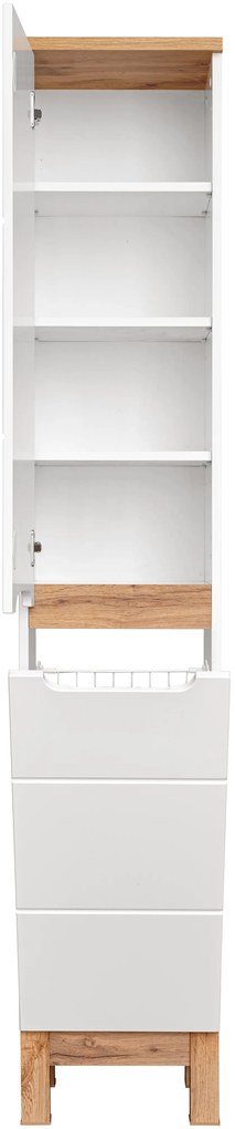 Kúpeľňová stojaca skrinka BALI biela - vysoká s košom na bielizeň