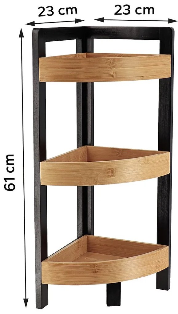 Polička do kúpeľne Black Bamboo 3, čierna/s drevenými prvkami