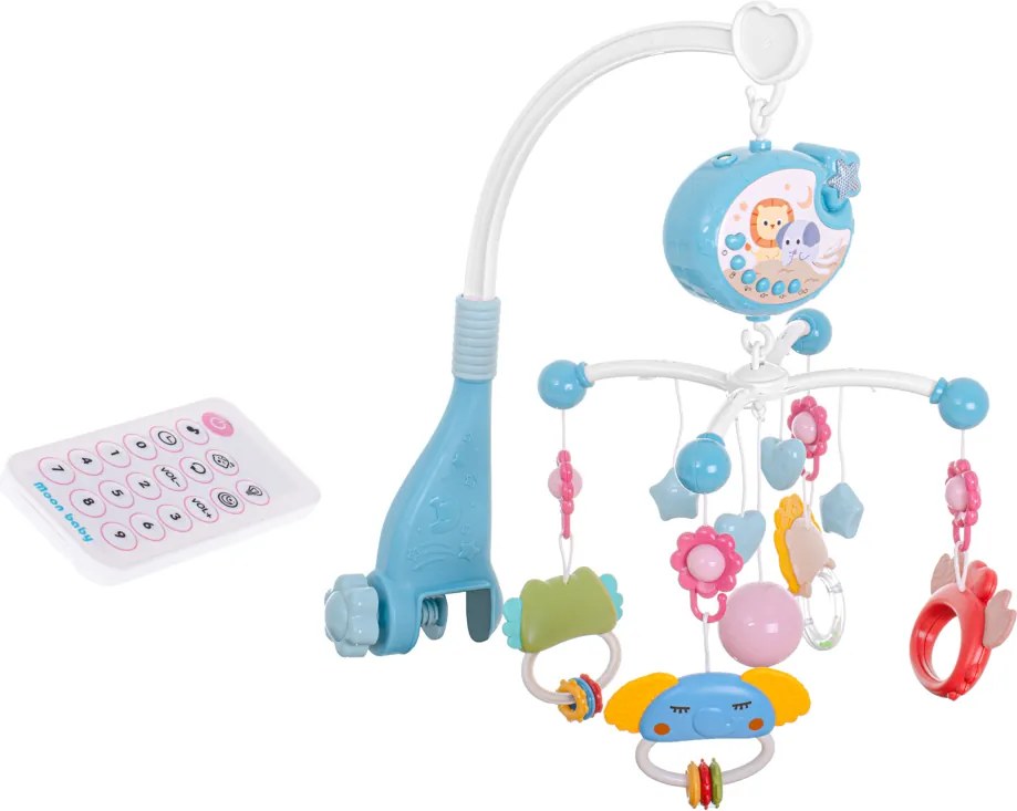 KIK Lullaby Star Design kolotoč nad postieľku s projektorom hviezd a diaľkovým ovládaním, modrý