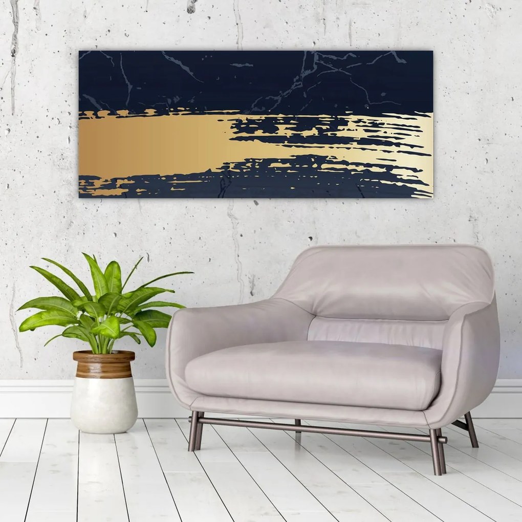 Obraz - Modrá a zlatá abstrakcia N⁰2 (120x50 cm)