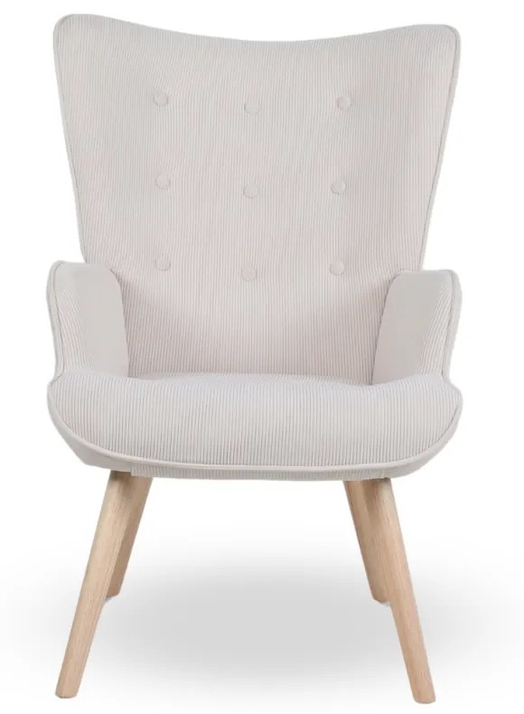 Kreslo ušiak CORDU + taburet — masív, manšestr, prírodná / krémová