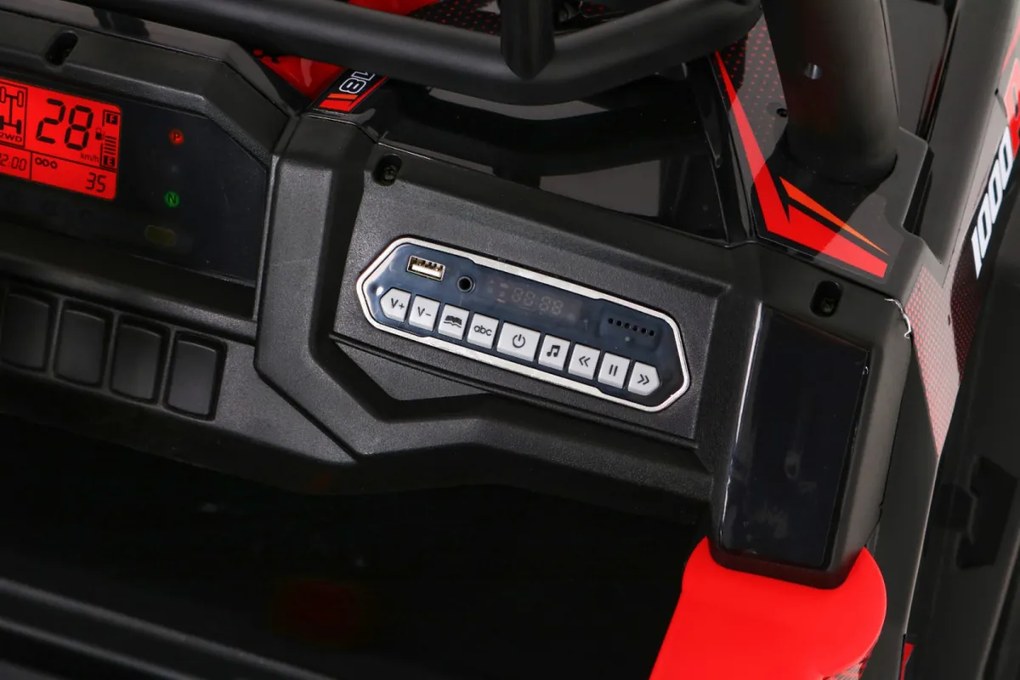 Ramiz Buggy UTV Off-roader pre deti Červená + diaľkové ovládanie + nosič batožiny + pomalý štart + EVA + MP3 LED