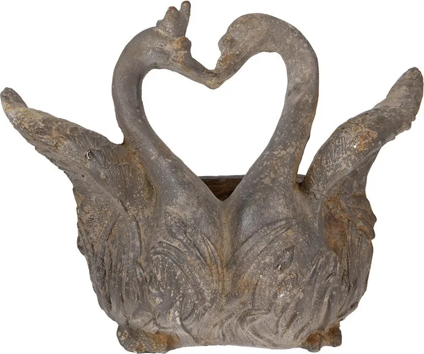 Šedý antik kvetináč zamilovaných labutí Swan Baroque - 49*27*37 cm