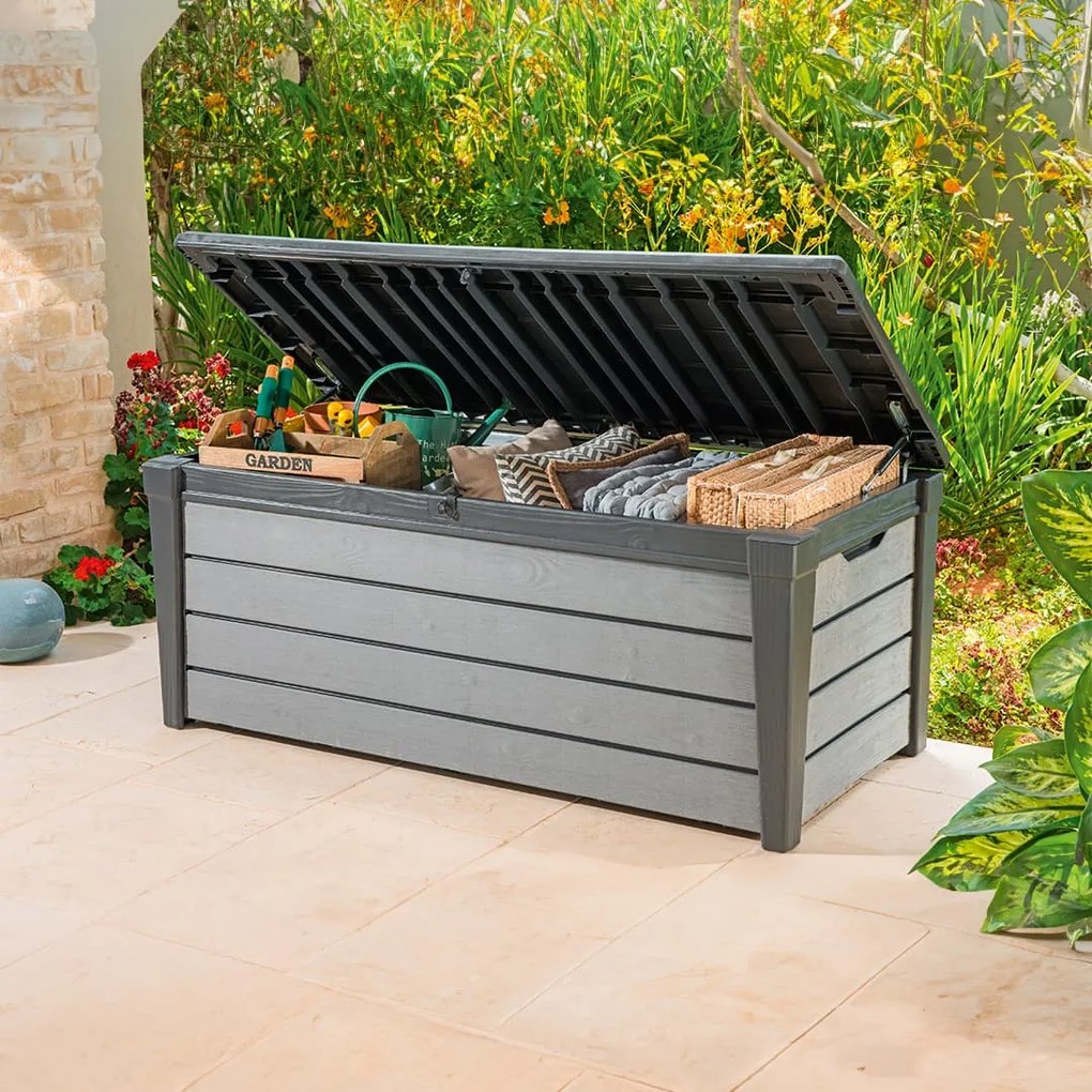 Záhradný plastový úložný box Brushwood Storage 455 l, sivý