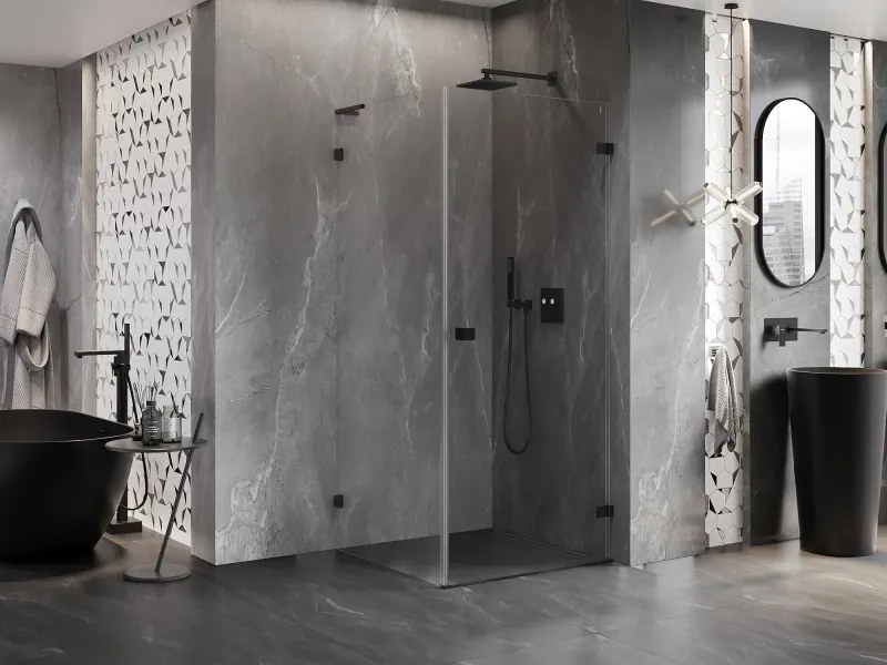 Mexen Lunar-B L pravý výklopný sprchový kút 80 x 80 cm, číre sklo, čierna matná, 832L-080-080-70-00-P