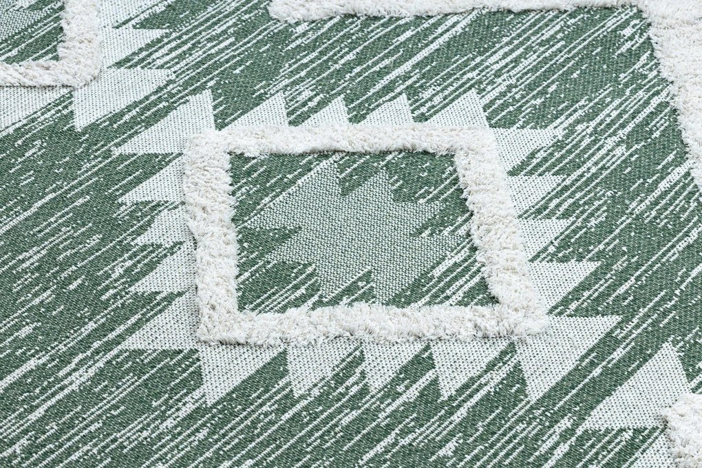 Ekologický koberec MOROC 22312 EKO SIZAL Romby, z recyklovanej bavlny, strapce, béžovo - zelený