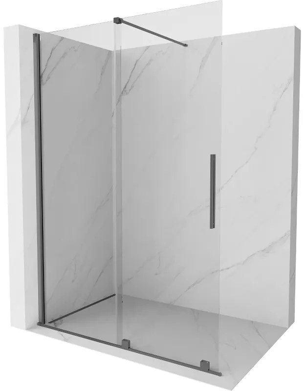 Mexen Velar, sprchová zástena s posuvnými dverami Walk-in 160 x 200 cm, 8mm číre sklo, brúsený grafit, 871-160-000-03-95