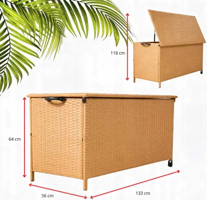 Záhradný úložný box z technoratanu v krémovej farbe XL