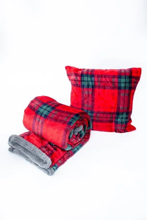 Deka FLANEL s baránkom 150x200 cm - červená/šedá