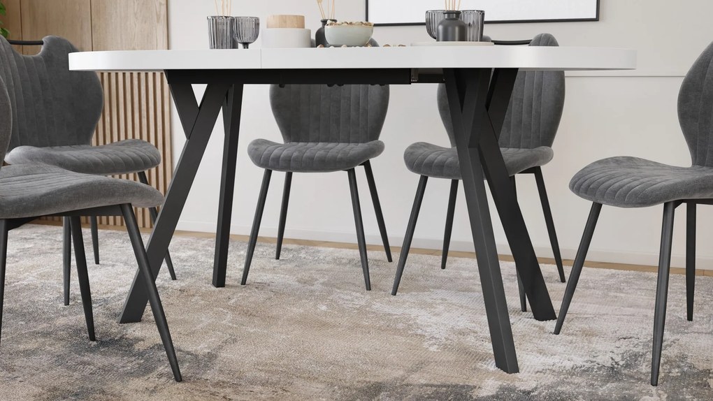 Mazzoni EXPANSO Biely mat / čierne nohy - OVÁLNY ROZKLADACÍ STÔL 160-360 cm PRE 16-18 OSÔB