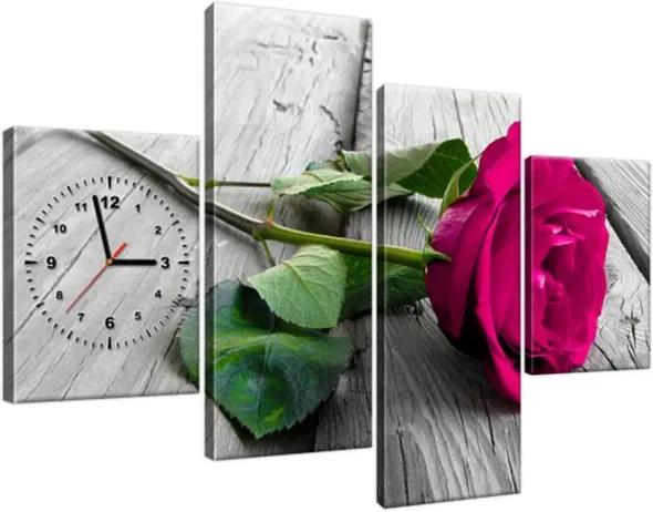 Obraz s hodinami Ružová ruža na moste 120x80cm ZP1768A_4E