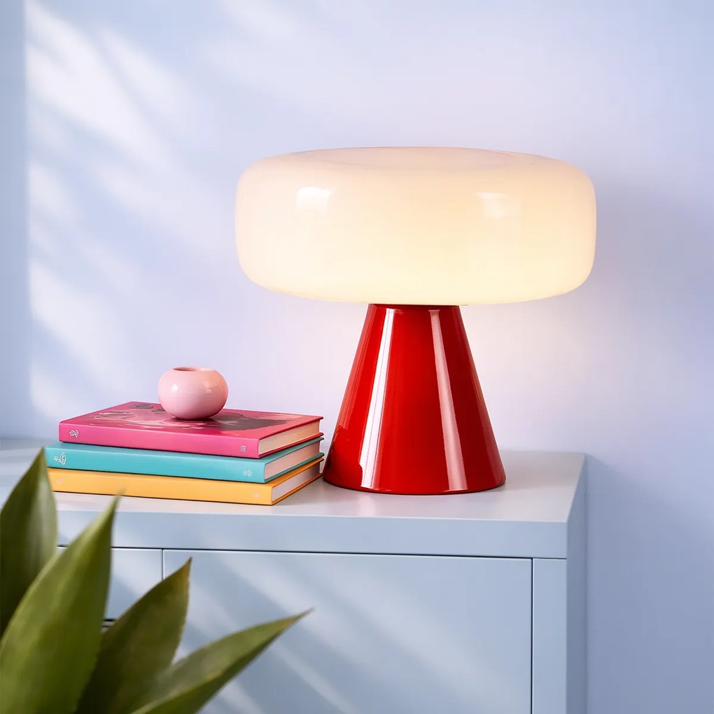 Retro stolná lampa červená s bielou - Knob