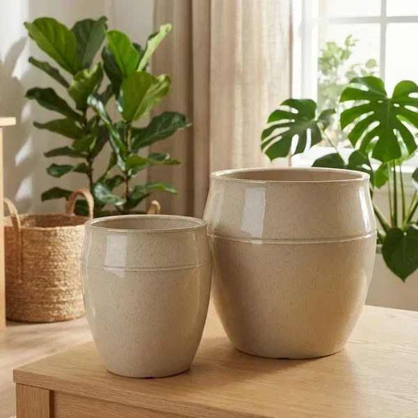 Sada 2 ks keramických květináčů NEVA BEIGE XIV béžová
