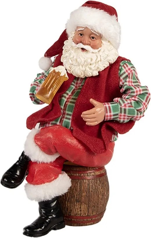 Červená vianočná dekorácia figúrka Santa Claus s pivom - 13*13*24 cm