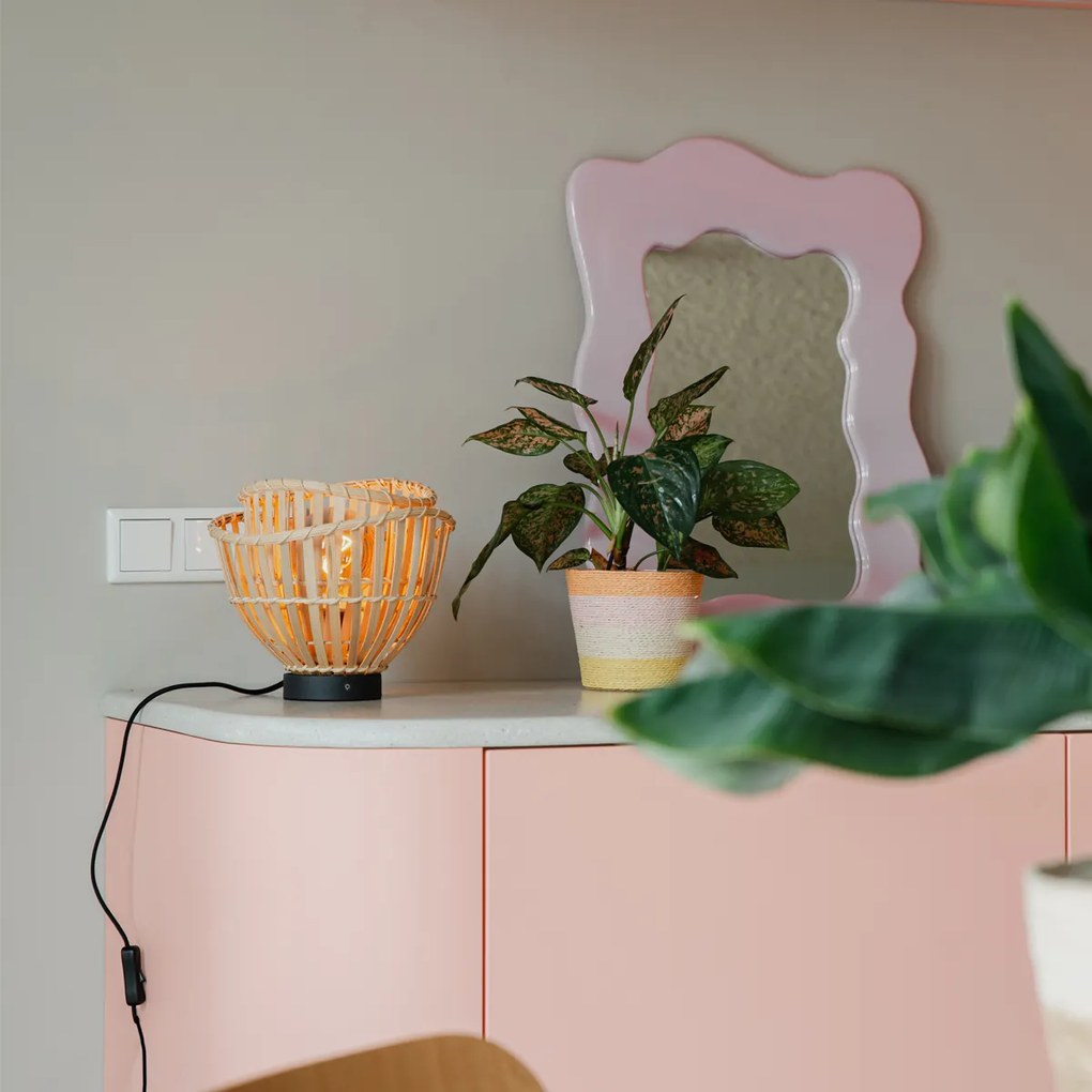 Orientálna stolná lampa čierna s prírodným bambusom - Pua