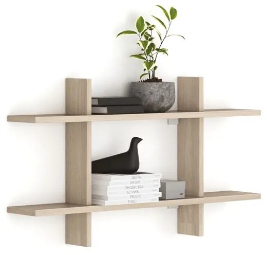 Kancelárska nástenná polica dvojitá SOLID, 1250 x 200 x 700 mm, dub prírodný