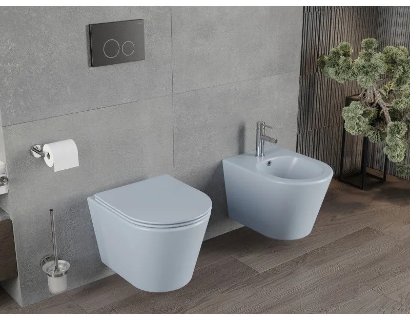 Mexen Rico, závesné WC Rimless s WC doskou slim, duroplast, šedá-modrá matná, 30724069